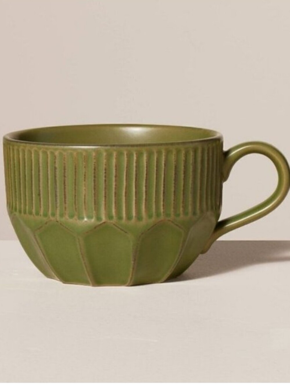 2 Hearth & Hand Magnolia 16oz Multi-Faceted Stoneware Latte Mug Green -Fall 2023